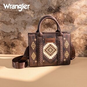 Wrangler Aztec Pattern Print Tote Bag Coffee NWT